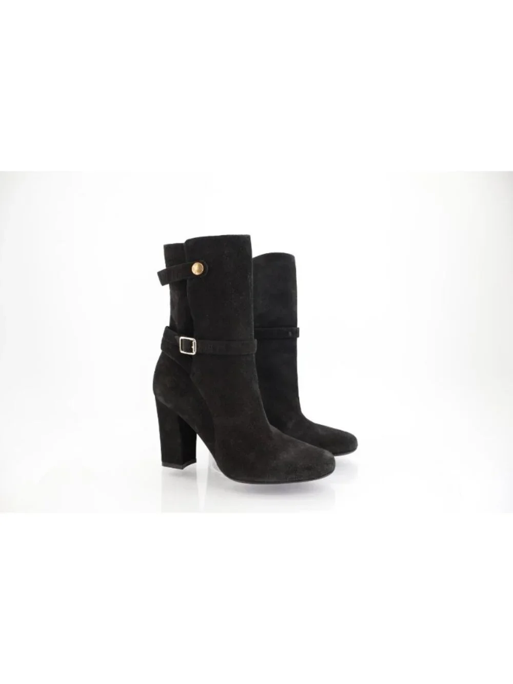 Theory Jodhpur Size 8.5 Mid Calf Black Suede Heeled Ankle Boots Booties Strap